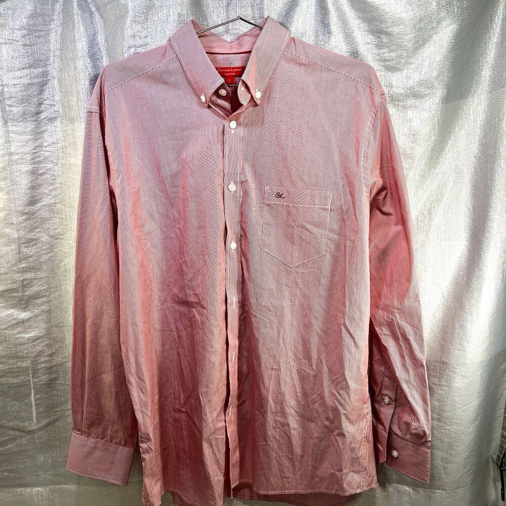 Christian Lacroix Homme LS Button Up Shirt Size L Red and White Pin Stripe